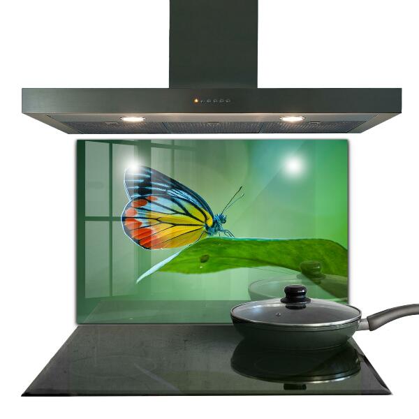 Crédence cuisine en verre Papillon posé sur une feuille