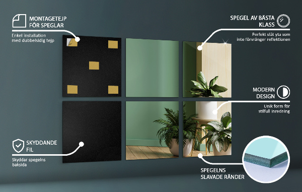 Miroir carreaux 6 pce 20x20 cm