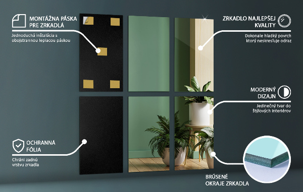 Carrelage miroir mural 6 pce 30x16 cm