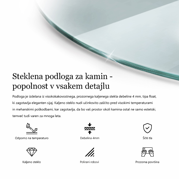 Plaque de verre pour cheminée fi100 cm