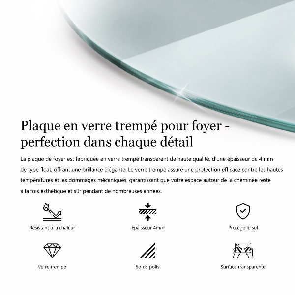 Plaque de verre pour cheminée fi100 cm