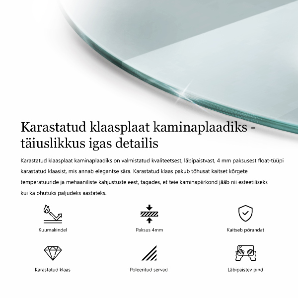 Plaque de verre pour cheminée fi50 cm