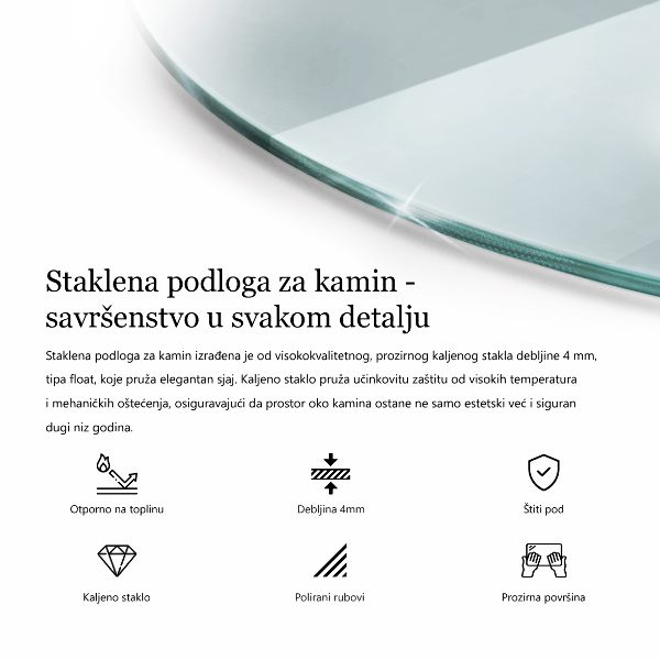 Plaque de verre pour cheminée fi60 cm