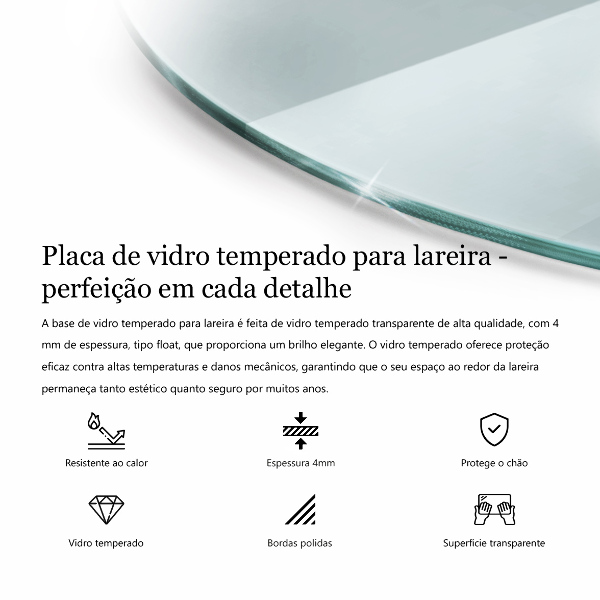 Plaque de verre pour cheminée fi80 cm