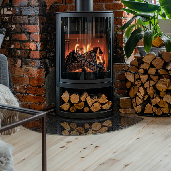 Quart-de-cercle plaque de sol en verre pour poêle texture de pierre naturelle