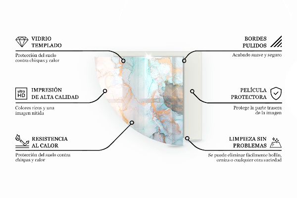 Quart-de-cercle plaque verre devant cheminée nuage abstrait de solides