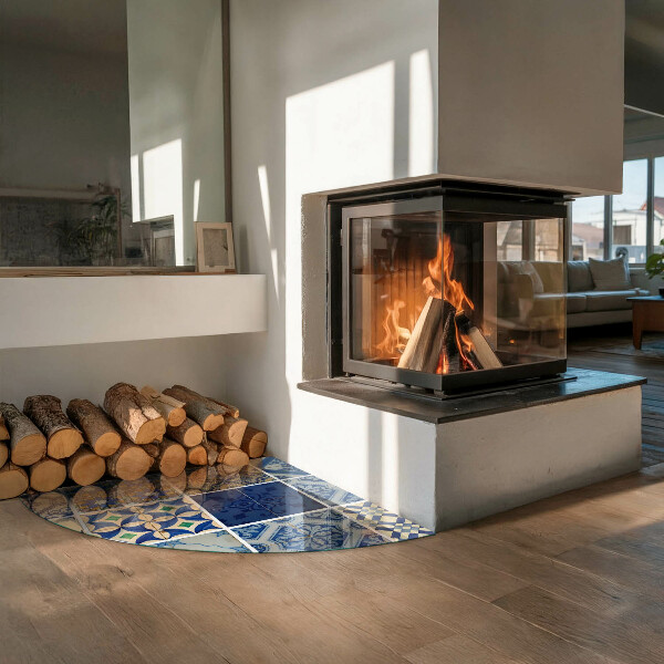 Quart-de-cercle plaque verre devant cheminée Motifs de carreaux de céramique