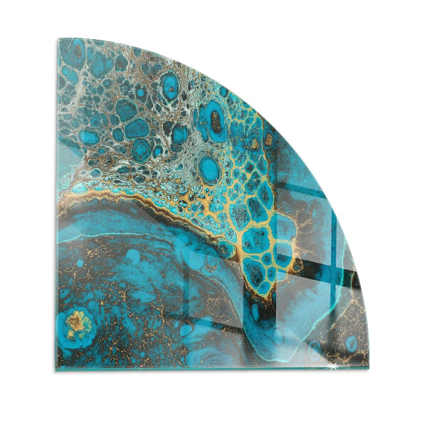 Quart-de-cercle plaque protection sol devant cheminée en verre motif organique abstrait