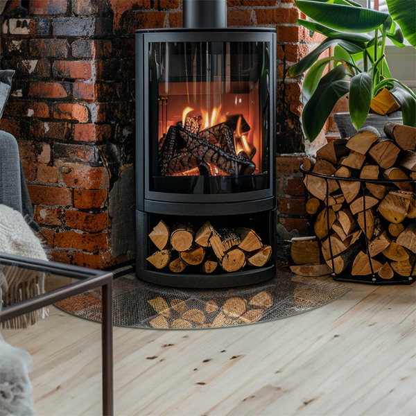 Quart-de-cercle plaque verre devant cheminée Modèle de feuille perforée