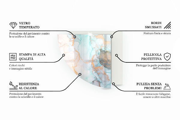 Quart-de-cercle plaque de sol en verre pour poêle Motif de structure en marbre