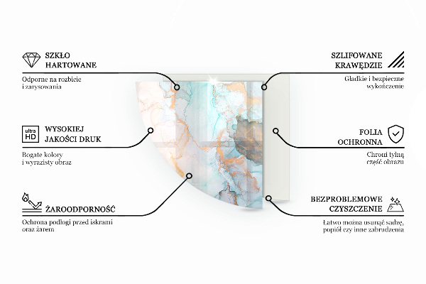 Quart-de-cercle plaque verre devant cheminée texture de surface brute