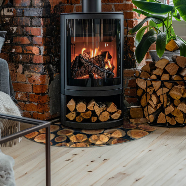 Quart-de-cercle plaque de sol en verre pour poêle Boîte en bois découpé