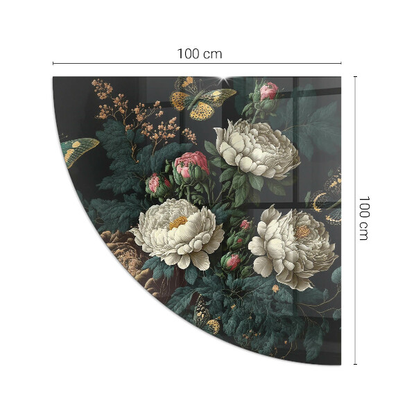Quart-de-cercle plaque verre devant cheminée Motif floral avec des papillons