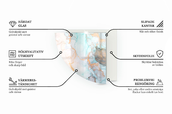 Quart-de-cercle plaque protection sol devant cheminée en verre vagues et lignes abstraites