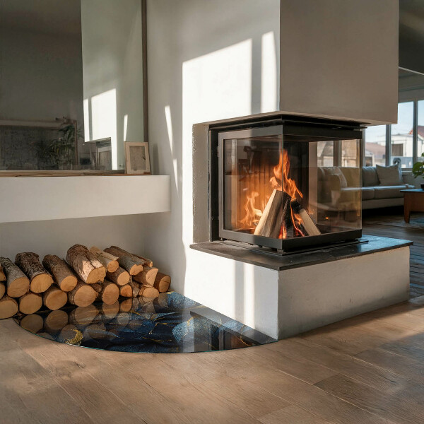 Quart-de-cercle plaque verre devant cheminée Feuilles élégantes en texture