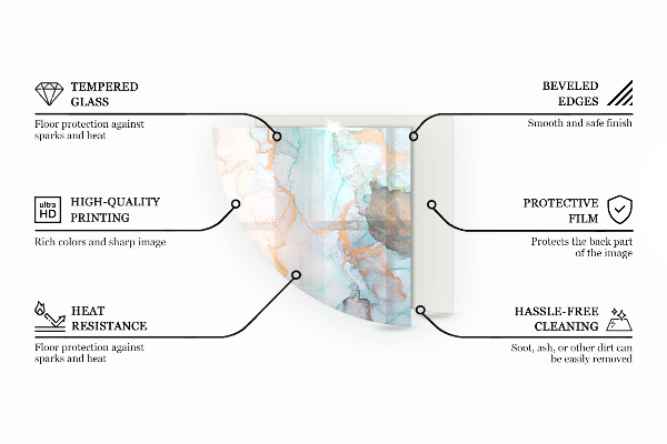 Quart-de-cercle plaque protection sol devant cheminée en verre Marbre élégant veiné