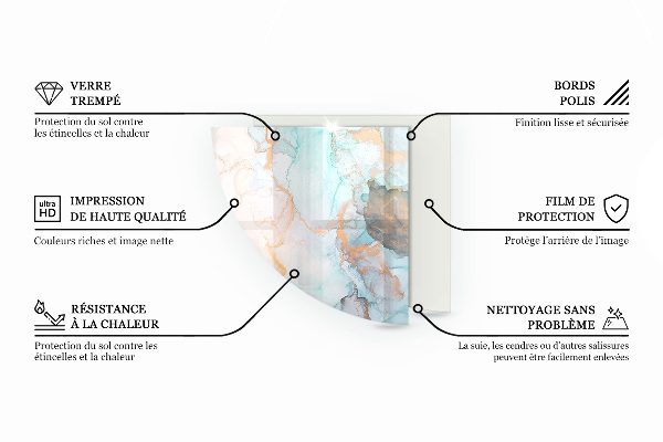 Quart-de-cercle plaque de sol en verre pour poêle Motif de pierre naturelle