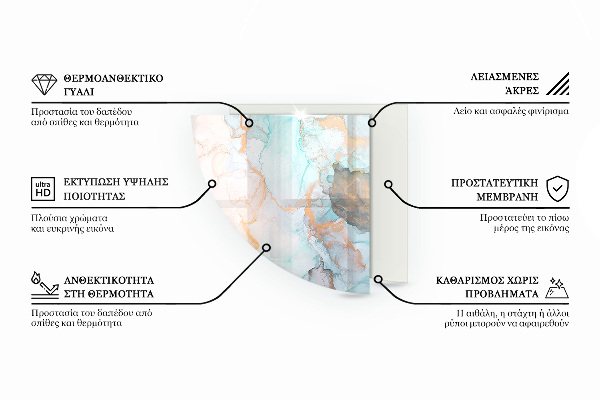 Quart-de-cercle plaque protection sol devant cheminée en verre Motif marbré délicat