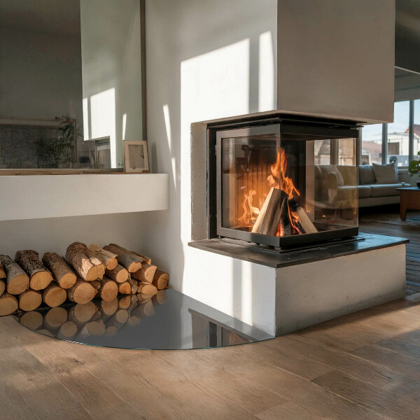 Quart-de-cercle plaque verre devant cheminée Couleur Gris-brun