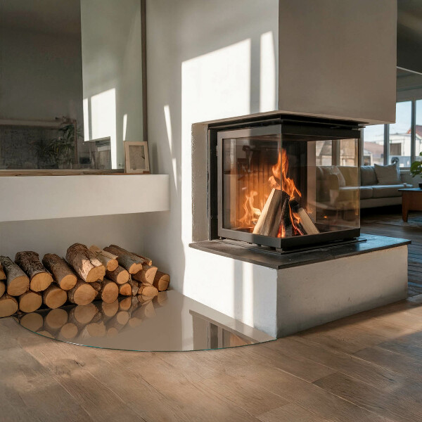 Quart-de-cercle plaque de sol en verre pour poêle Couleur marron