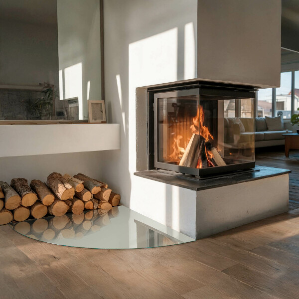 Quart-de-cercle plaque de sol en verre pour poêle Couleur gris-vert