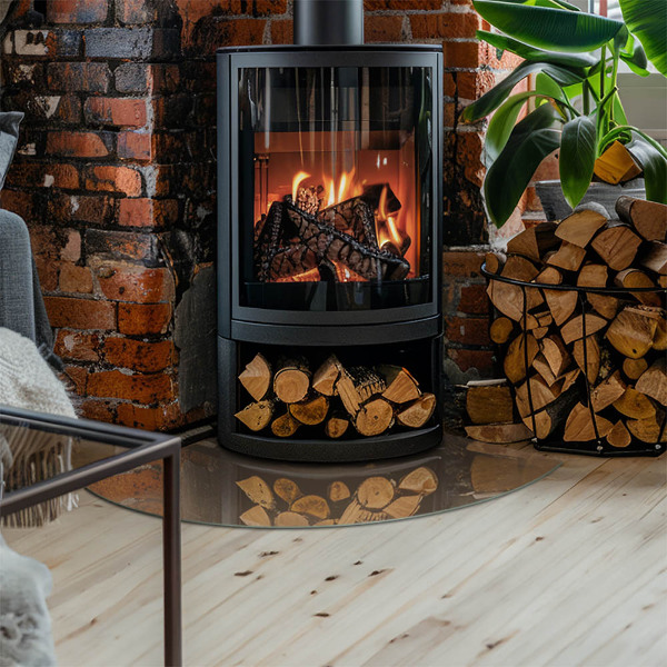 Quart-de-cercle plaque de sol en verre pour poêle Couleur marron