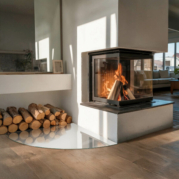 Quart-de-cercle plaque protection sol devant cheminée en verre Couleur grise