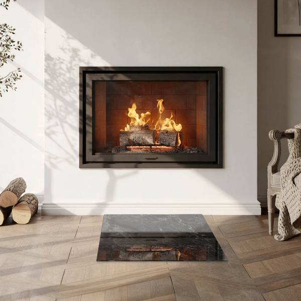 Carrée plaque protection sol devant cheminée en verre Motif marbre élégant