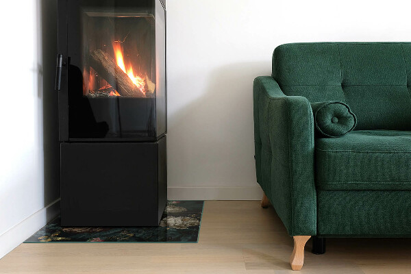 Carrée plaque de sol en verre pour poêle Motif floral avec des papillons