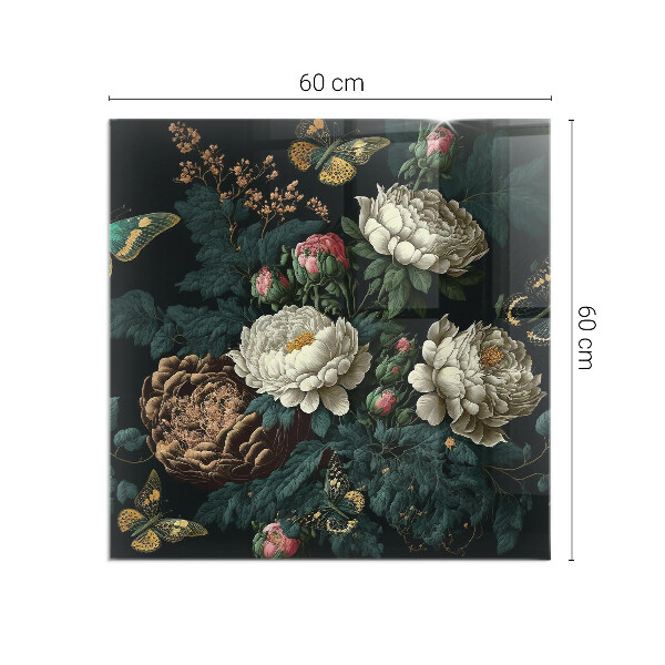 Carrée plaque de sol en verre pour poêle Motif floral avec des papillons