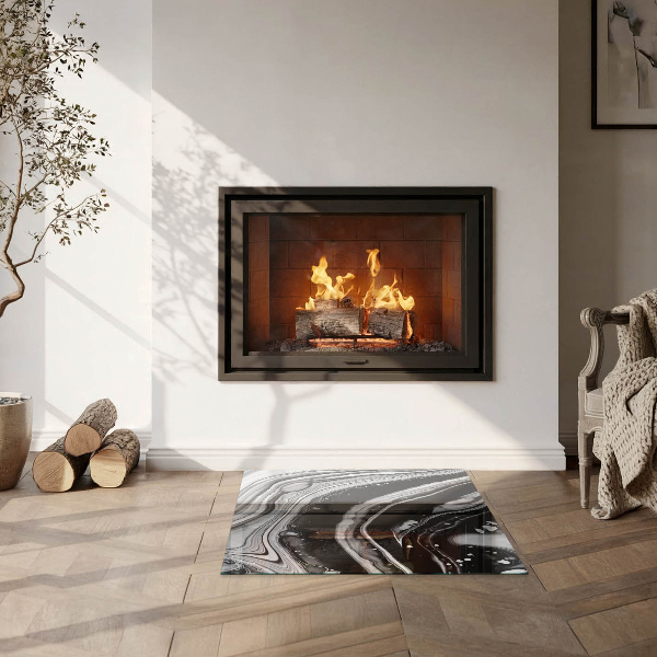 Carrée plaque protection sol devant cheminée en verre vagues et lignes abstraites