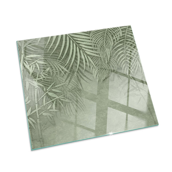Carrée plaque de sol en verre pour poêle Feuilles tropicales en arrière-plan