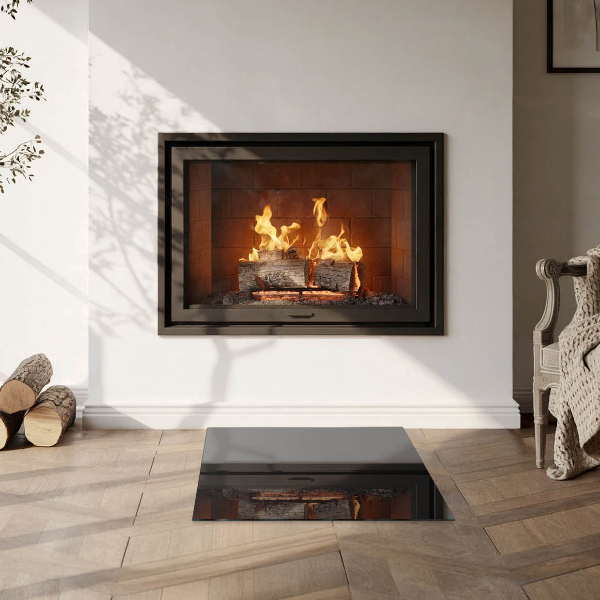 Carrée plaque protection sol devant cheminée en verre Couleur noire