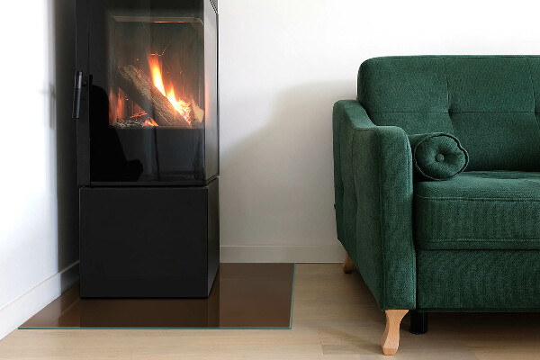 Carrée plaque protection sol devant cheminée en verre Couleur marron