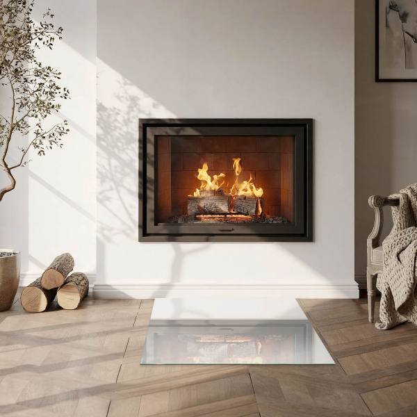 Carrée plaque verre pour poêle Couleur ivoire