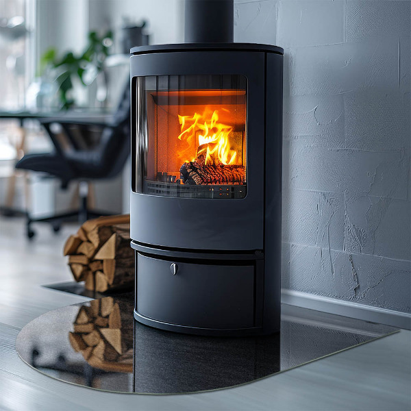 Demi-arrondi plaque de sol en verre pour poêle texture de pierre naturelle