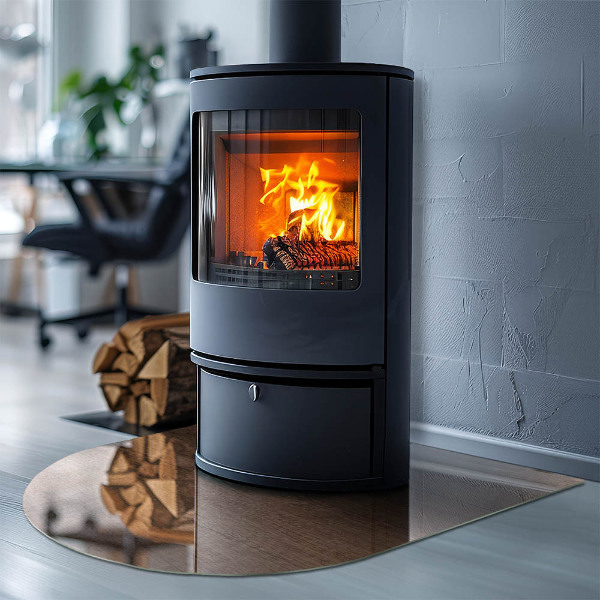 Demi-arrondi plaque de sol en verre pour poêle Motif bois naturel