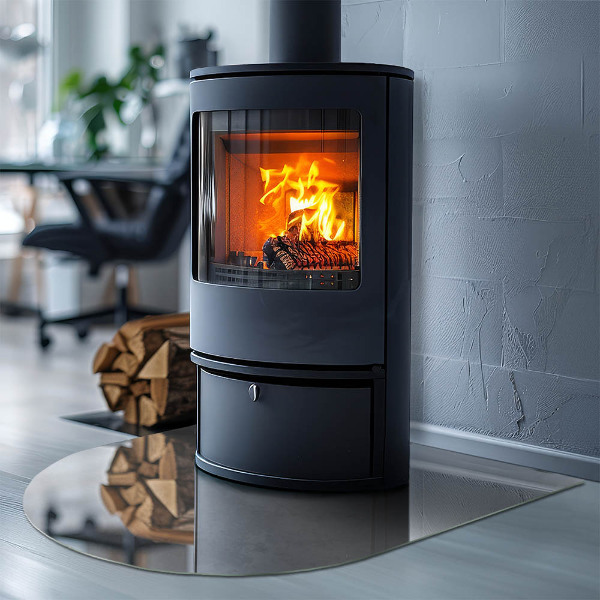 Demi-arrondi plaque verre devant cheminée Texture de béton avec effet