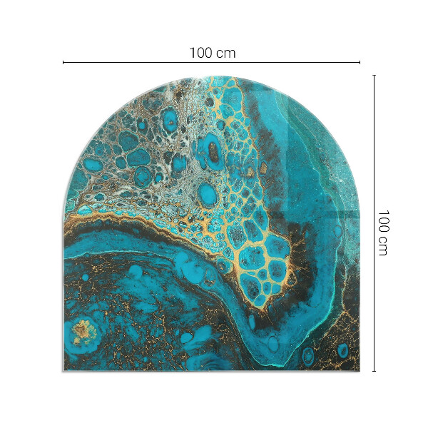 Demi-arrondi plaque protection sol devant cheminée en verre motif organique abstrait