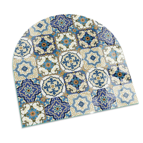 Demi-arrondi plaque verre devant cheminée Motif mosaïque à fleurs