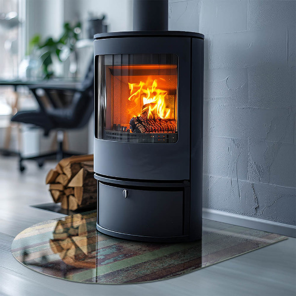 Demi-arrondi plaque verre devant cheminée Planches de différentes teintes