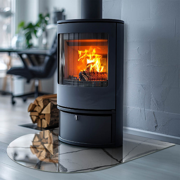 Demi-arrondi plaque de sol en verre pour poêle Motif de veines de marbre