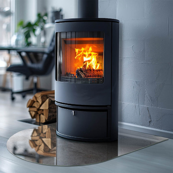 Demi-arrondi plaque protection sol devant cheminée en verre Motif de pierre naturelle