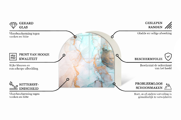 Demi-arrondi plaque protection sol devant cheminée en verre Motif de pierre naturelle