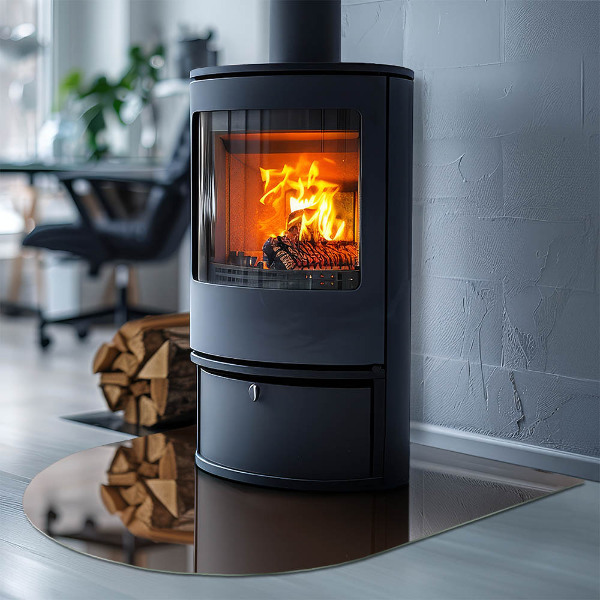 Demi-arrondi plaque protection sol devant cheminée en verre Couleur marron