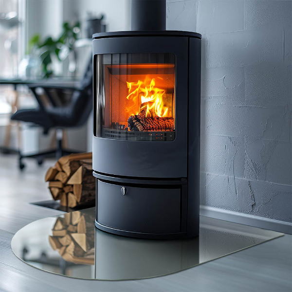 Demi-arrondi plaque verre devant cheminée Couleur vert clair