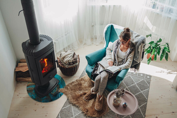 Ronde vitre sous poêle à bois motif organique abstrait