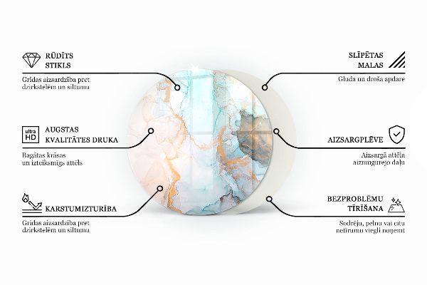 Ronde verre sous poêle à bois Motif de structure en marbre
