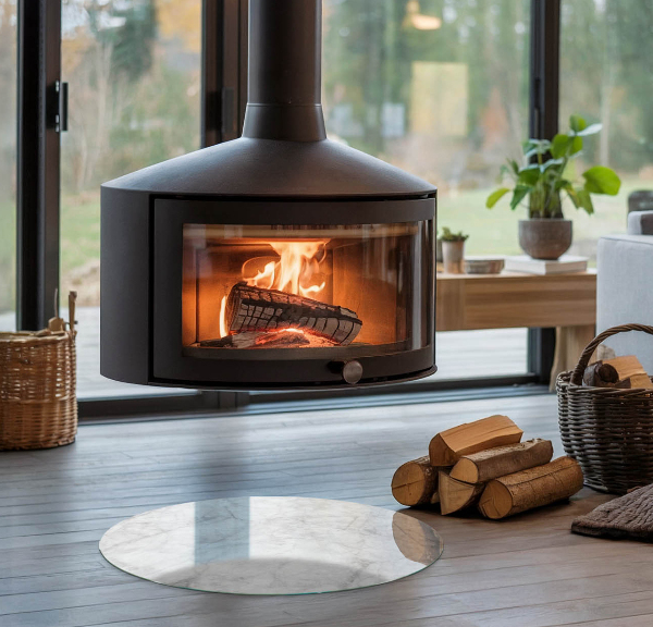 Ronde verre sous poêle à bois Motif de structure en marbre