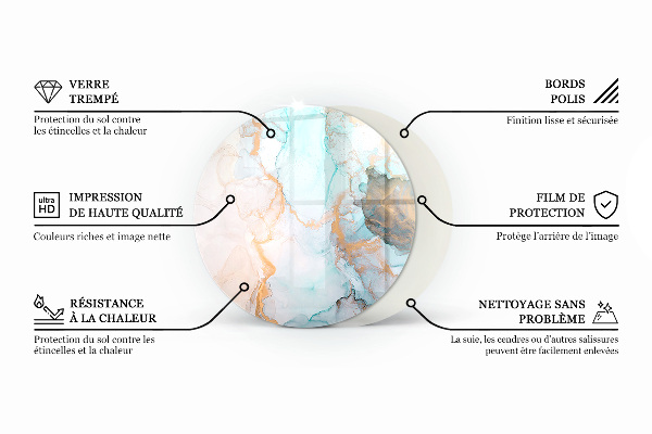 Ronde plaque de verre pour cheminée Motif marbre naturel